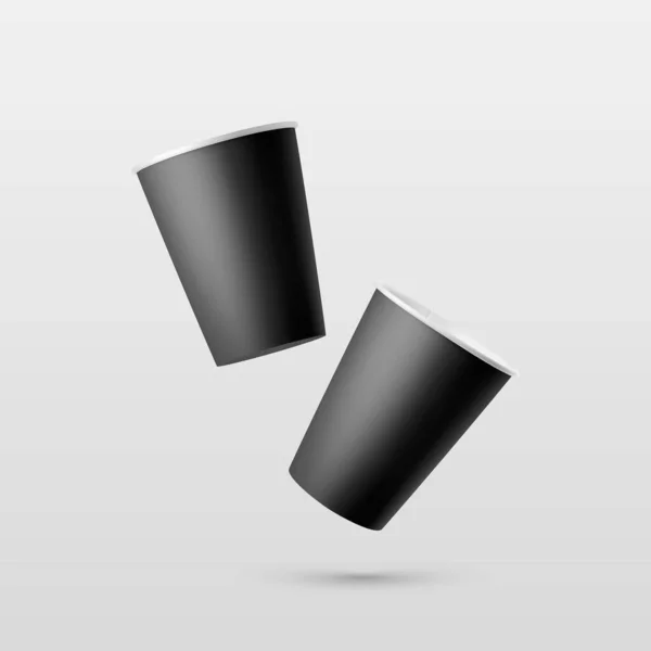 Vector 3D Realistic Black Paper Einwegbecher für Getränke, Getränke isoliert auf weißem Hintergrund. Kaffee, Limonade, Tee, Cocktail, Milchshake. Design-Verpackungsvorlage für Mockup. Frontansicht — Stockvektor
