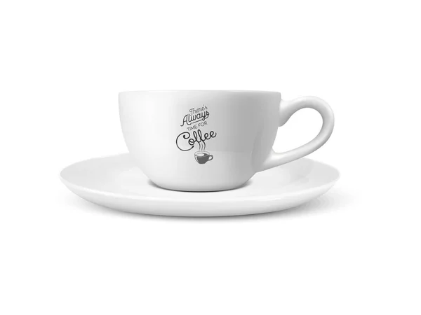 Tasse en céramique de porcelaine blanche réaliste vectorielle 3d isolée sur fond blanc. Thé, tasse de café avec typographie Citation, Phrase sur le café. Illustration de stock. Modèle de conception pour la maquette. Vue de face — Image vectorielle