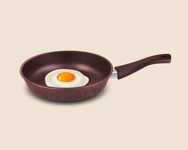 Vector 3d réaliste brun poêle à frire avec Edd frit, Omelette à l'intérieur isolé. Petit déjeuner, concept alimentaire. Modèle de conception, Maquette — Image vectorielle