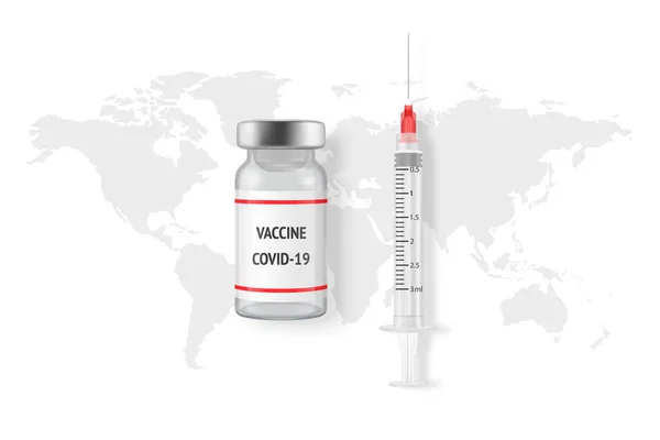 Vector Banner, Placard з 3d Syringe та Ampoule. Coronavirus Vaccine, 2019-nCoV, Covid-2019, Covid-19, Epidemic, Pandemic. Інфекція і небезпечні масові вакцинації — стоковий вектор