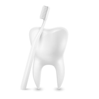 Vektör 3d Gerçekçi Diş fırçası ve Diş Kapanışı Beyaz Arkaplan 'da izole edildi. Tıbbi Diş İllüstrasyonu. Tasarım Şablonu, Clipart, Mockup. Diş Sağlığı Konsepti