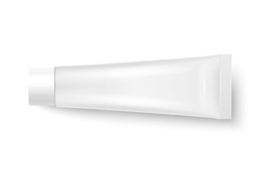Vektör 3d Gerçekçi Plastik, Metal Beyaz Boru Simgesi Kapanışı Beyaz Arkaplan 'da izole edildi. Kozmetik için ambalaj, merhem, krem, diş macunu. Mockup için Dişmacunu Şablonu Tasarımı. Üst Görünüm