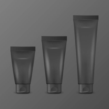 Vektör 3d Gerçekçi Plastik, Metal Beyaz Diş Yapıştırıcısı, Krem Tüpü, Paketleme Seti Beyaz Arkaplanda İzole Edildi. Diş macunu, Kozmetik, Mockup için Krem Tasarım Şablonu. Ön Görünüm