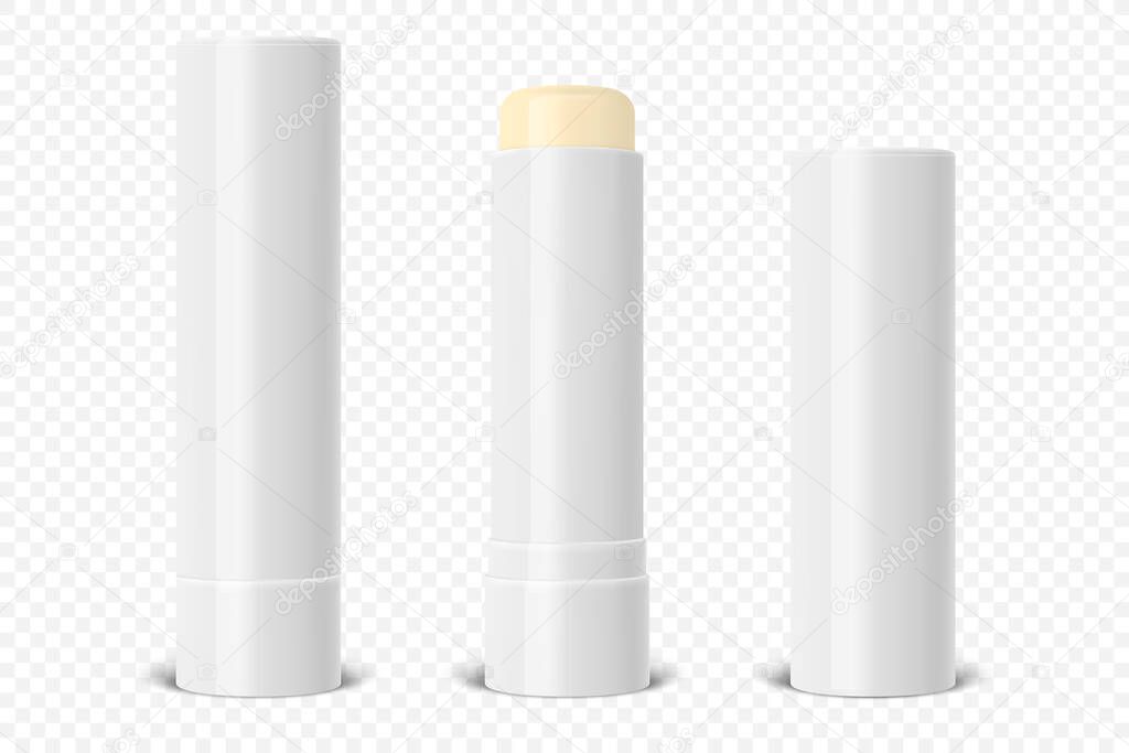 Download Vector Realistic 3d White Blank Glossy Closed Opened Lip Balm Stick Hygienic Lipstick Set Closeup Isolated Design Template For Graphics Vector Mockup Cosmetic Beauty Makeup Concept Front View Premium Vector In