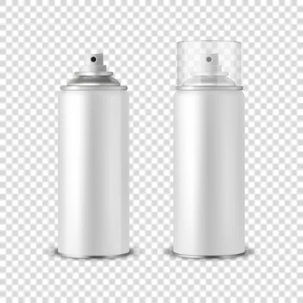 Vector 3d Revic White Aluminum Blank, Can, Bule, Lid Set Isolated. Design Template, Felyer Can, Mock up, Package, Advertising, Hairspray, Deodorant. Вид спереди — стоковый вектор