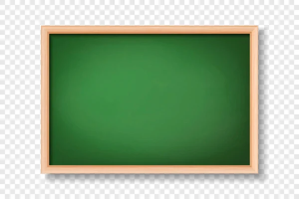 Vector 3d Realistisch Blank Groen Krijtbord, Houten Frame Closeup Geïsoleerd op Transparante Achtergrond. Chalkboard Design Template, Mockup. Lege plank voor klaslokaal, Restaurant Menu. Vooraanzicht — Stockvector