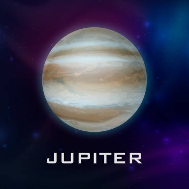 Jüpiter gezegeni. Uzay Yıldızı Gökyüzünde Vektör 3d Gerçekçi Uzay Gezegeni. Galaksi, Astronomi, Uzay Keşfi Konsepti. Jüpiter Şablonu Kapatma