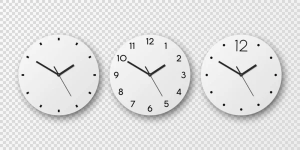 Vector 3d realista pared blanca reloj de oficina Dial icono conjunto aislado. Esfera blanca. Plantilla de diseño, Mock-up para Branding y Publicidad. Arriba, Vista frontal — Vector de stock