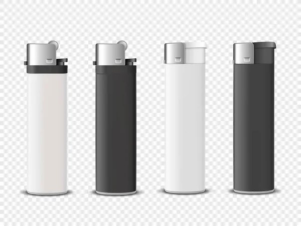 Vector 3d Realisztikus fehér és fekete üres cigaretta öngyújtó ikon beállítása Közelkép elszigetelt átlátható háttér. Design Template for Advertising, Mockup, Vállalati arculat. Elülső nézet — Stock Vector