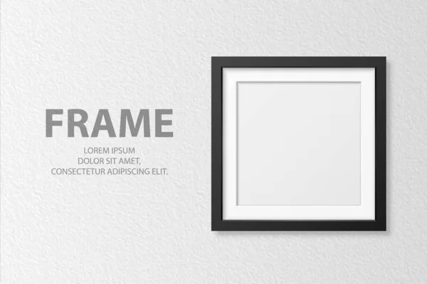 Vector 3d Realistic Blank Square 4 Black Wooden Simple Modern Frame em fundo de parede texturizado branco. Pode ser usado para apresentações. Modelo de design para Mockup, Vista frontal —  Vetores de Stock