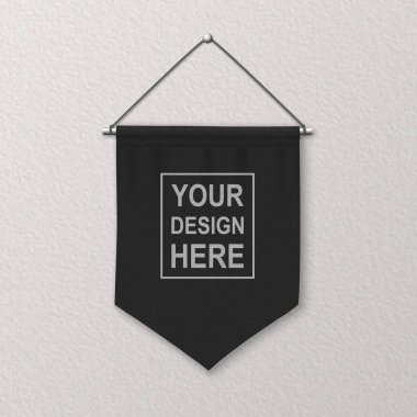 Vektör 3d Gerçekçi Boş Siyah Pençeli Duvar Asma, Tasarım Şablonu, Mockup. Dokulu Duvar 'da keten Pennant' ın yakın çekimi. Boş Kumaş Bayrağı, Reklam Tabelaları