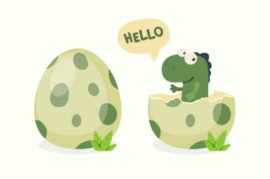 Küçük Dino. Yumurtadan çıkan küçük dinozor bebek, çocuk, çocuk. Diplodocus, Dinozor Yumurtası. Çizgi film Brontosaurus. Vektör Sevimli ve Komik Çizgi El Dinazor, Çocuk Resimleri, Çocuklar için Parmak izi, Kart