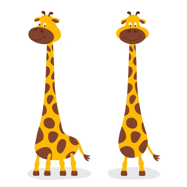 Vector de dibujos animados linda jirafa bebé conjunto aislado. Dos jirafas de longitud completa, plantilla de diseño para imprimir, tarjeta, medidor de crecimiento. Niño, Kid Concept. Icono de jirafa dibujada a mano alta y divertida. Ilustración de niños — Vector de stock