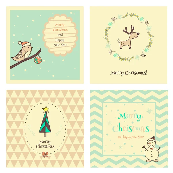 Set of Christmas  and New Year vintage postcard — Stock Vector