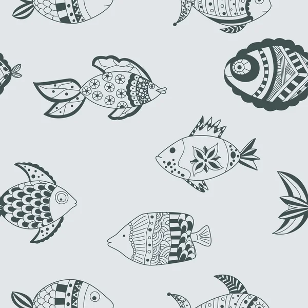 Seamless doodle fish pattern — 图库矢量图片