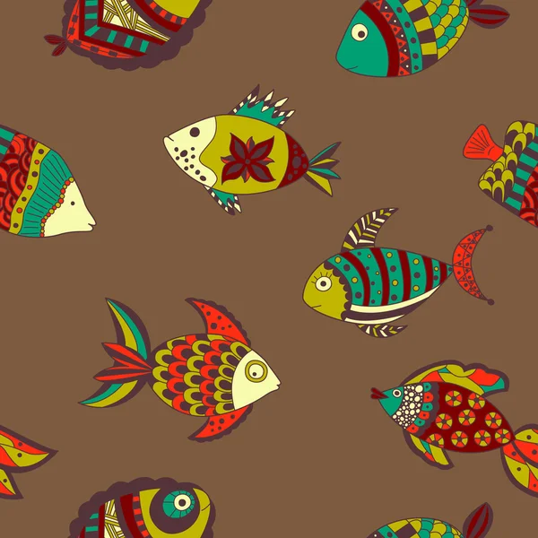 Doodle peixe sem costura padrão —  Vetores de Stock
