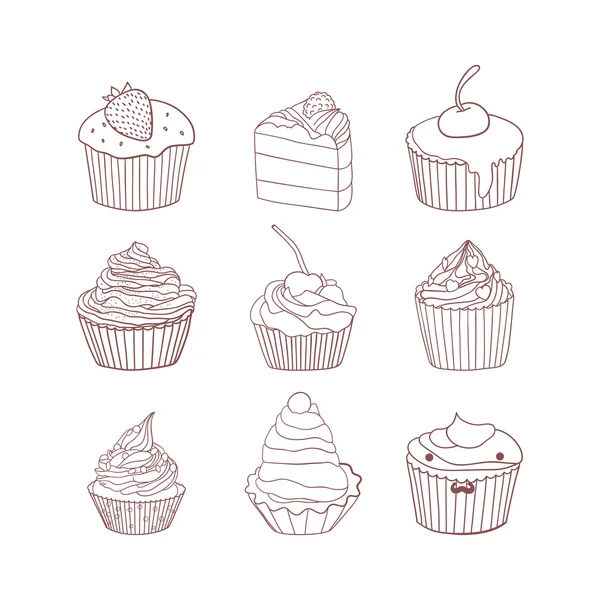 Dulce cupcakes vector conjunto — Vector de stock