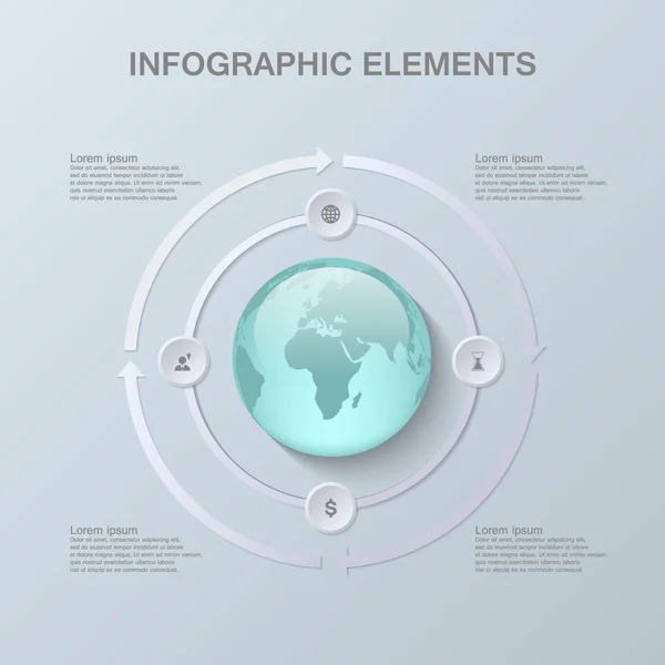 Современный инфографический дизайн с 3D глобусом и бумажными элементами . — стоковый вектор