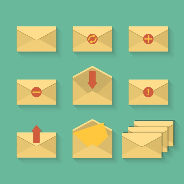 Icono de correo amarillo en estilo de diseño plano — Archivo Imágenes Vectoriales
