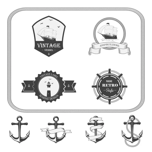 Set of vintage nautical labels, icons and design elements — Stock Vector