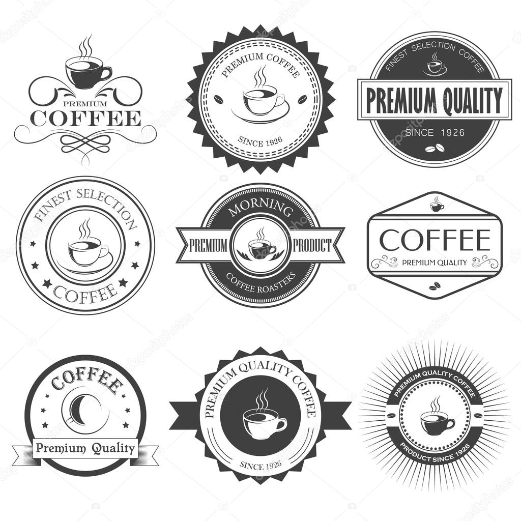 Set of retro coffee labels, ribbons and cards for vintage design, Chalk typography design on blackboard
