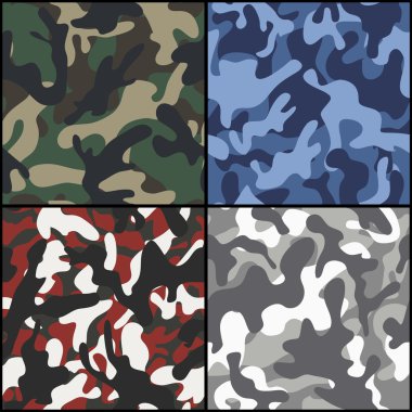 Set of seamless camouflage fabric patterns clipart