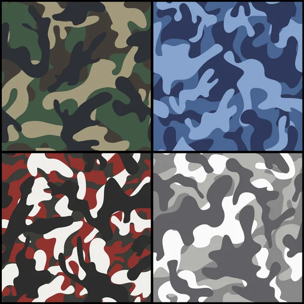 Set of seamless camouflage fabric patterns — Stock Vector