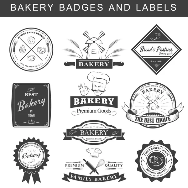Conjunto de insignias y etiquetas de logotipo de panadería retro vintage — Vector de stock