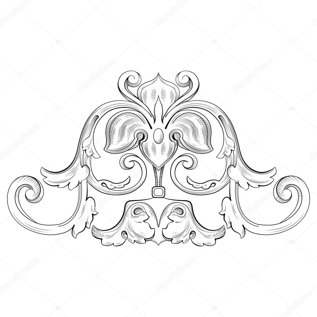 Vintage Baroque design pattern element engraving retro style scroll