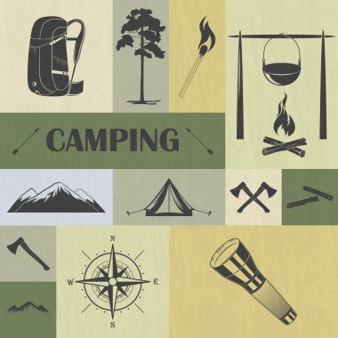 Retro kamp Icons set.