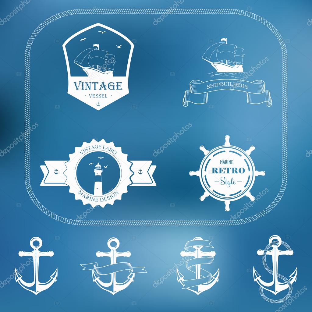 Set of nautical and maritime adventure vector labels and anchors .Logotype templates and badges