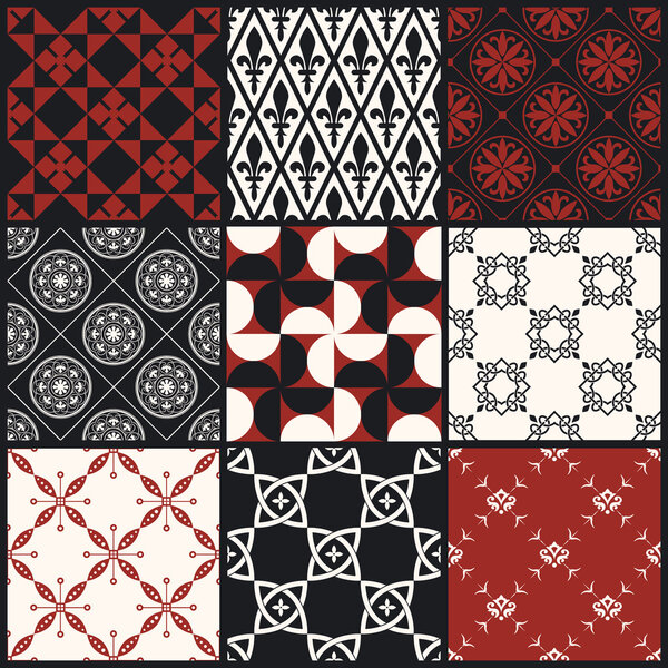 Set of seamless retro decorative patterns.