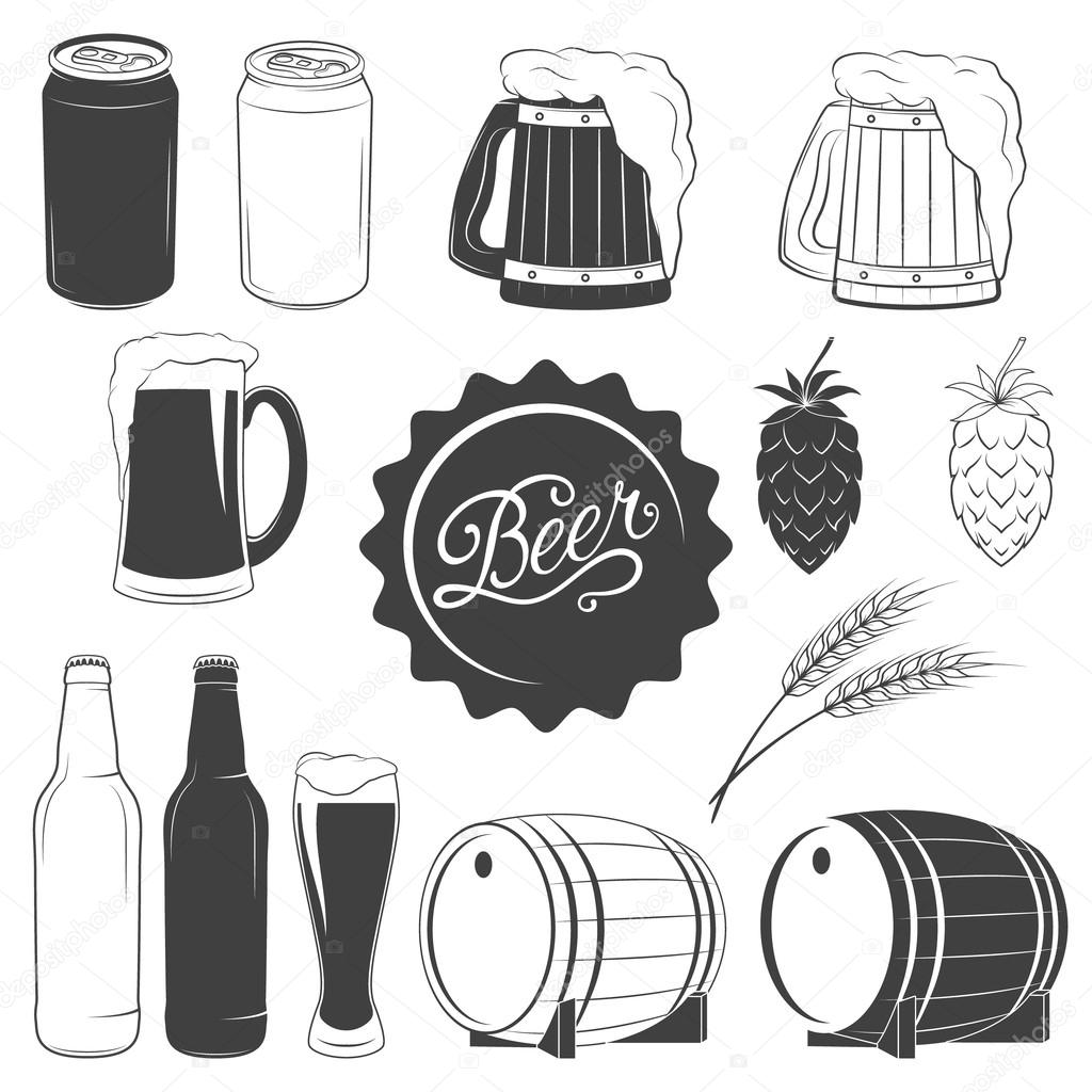 Vector beer monochrome icons set