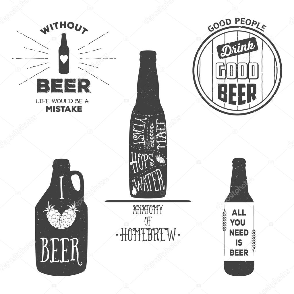 Vintage beer emblems, labels and design elements. Typography illustrations. For example, it can be printed on t-shirts