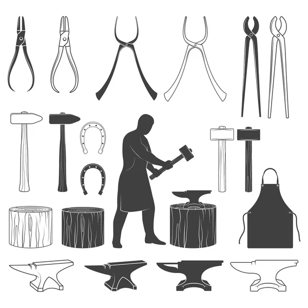 Set of vintage blacksmith icons and design elements — Stock Vector