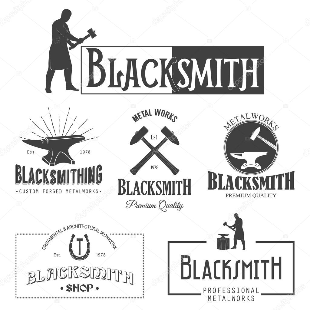 Set of vintage blacksmith labels and design elements