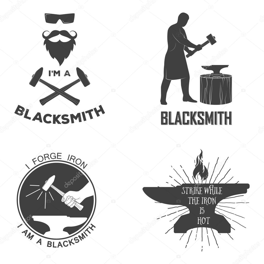 Vintage monochrome blacksmith badges and design elements for t-shirt print.