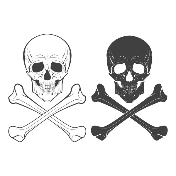 Lebka a kosti, ručně kreslenou, vektorové ilustrace — Stockový vektor