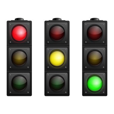 vektörel trafik ışıkları üzerinde beyaz izole kümesi