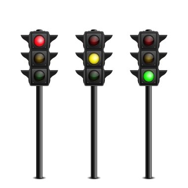Beyaz zemin üzerinde üç boyutlu tam uzunlukta trafik ışıkları