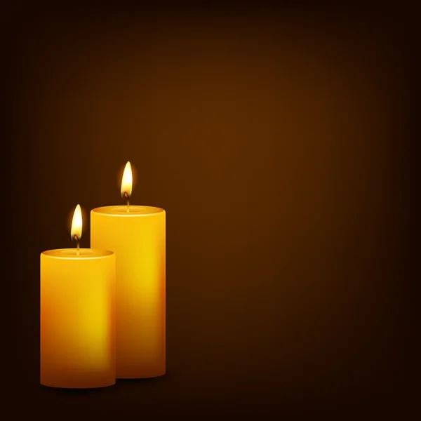Twee brandende kaarsen op een donkere achtergrond — Stockvector