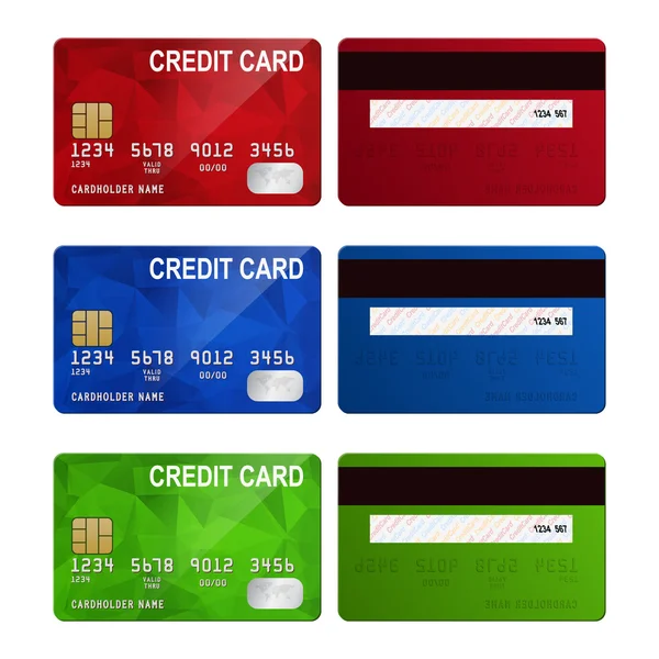 Набір реалістичних кредитних карток дві сторони ізольовані на білому тлі . — стоковий вектор