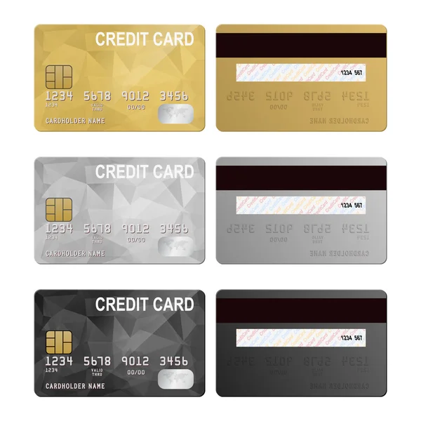 Vector de tarjetas de crédito, vista frontal y trasera — Archivo Imágenes Vectoriales