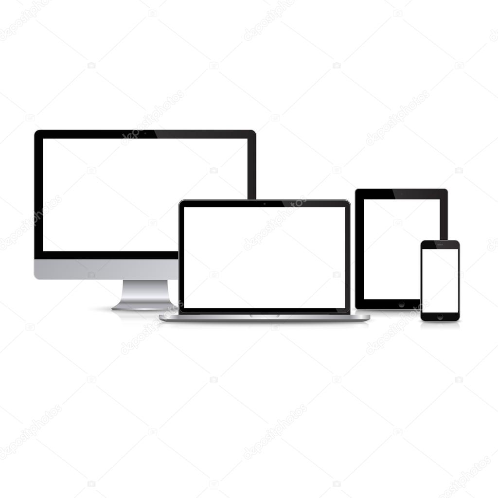 Modern monitor, computer, laptop, phone, tablet on a white background