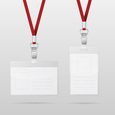 Plastic ID Horizontal And Vertical Badges With Red Lanyards clipart