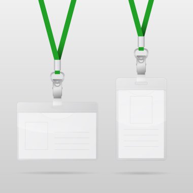 Vector templates for name tag with green lanyards clipart