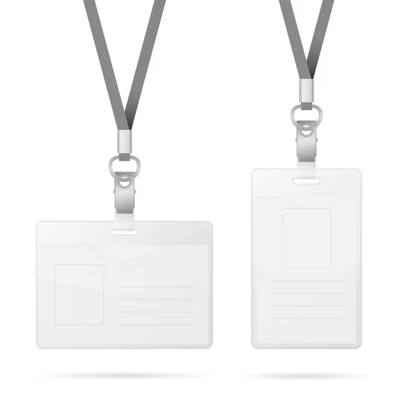 Lanyard with transparent empty vertical and horizontal tags badge holder isolated on white — Stock Illustration Lanyard with transparent empty vertical and horizontal tags badge holder isolated on white Stock Vector