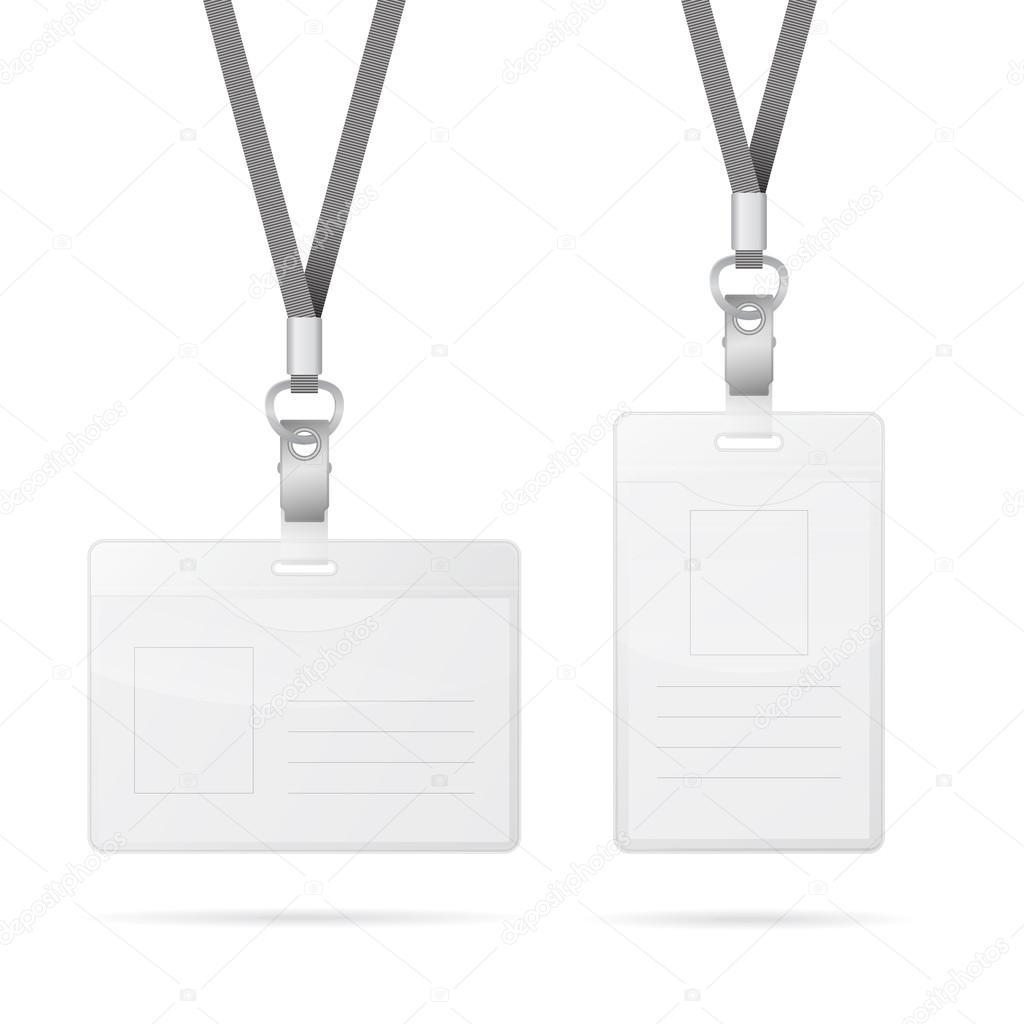Lanyard with transparent empty vertical and horizontal tags badge holder isolated on white