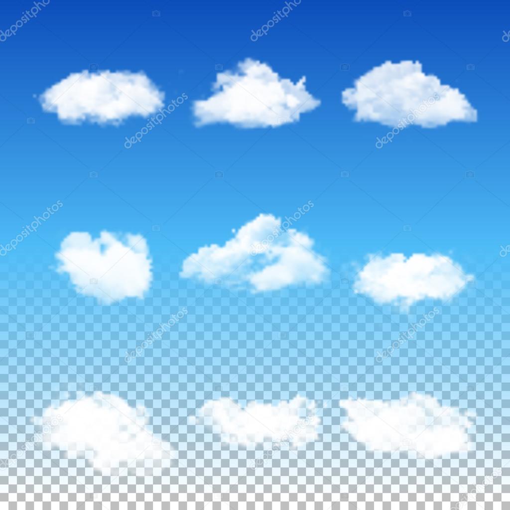 Set of transparent different clouds