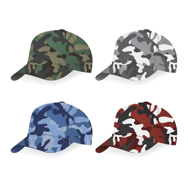 Set topi militer dengan pola kamuflase - Stok Vektor